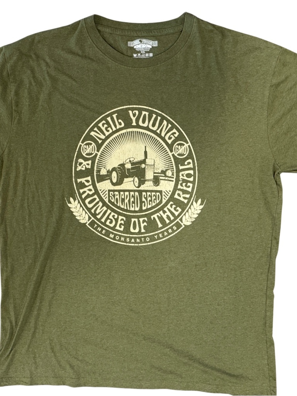 Neil Young Olive Green Graphic Short Sleeve Tee - Made w/ Recycled Cotton